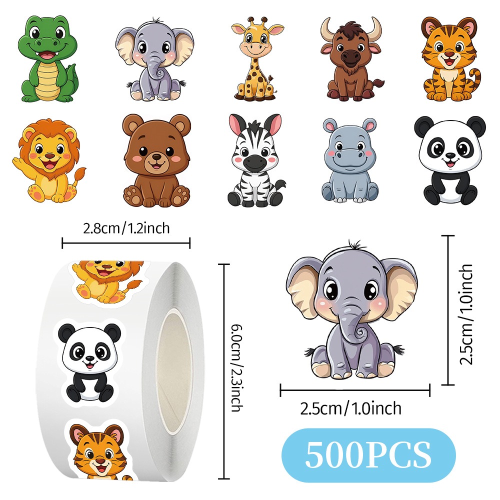 Sticker Luggage Decorative - 500Pcs/Roll Cute Irregular Cartoon Animal Stickers