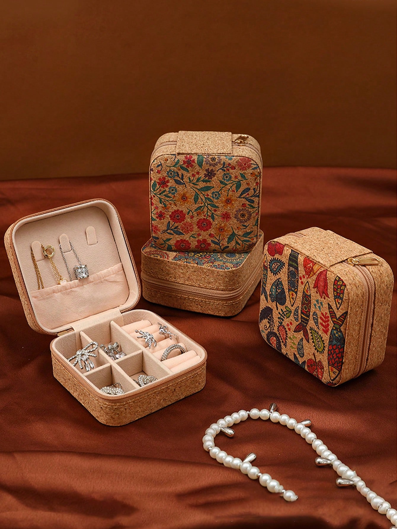 Accessories Travel Jewelry Box - Square Vintage Bohemian Pattern Travel‑friendly Jewelry