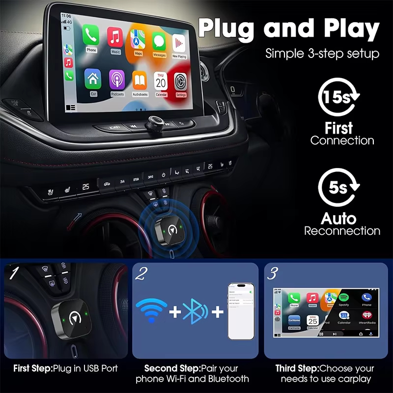 2-in-1 Wireless CarPlay Adapte - đánh giá và giá Travel Plug Type C